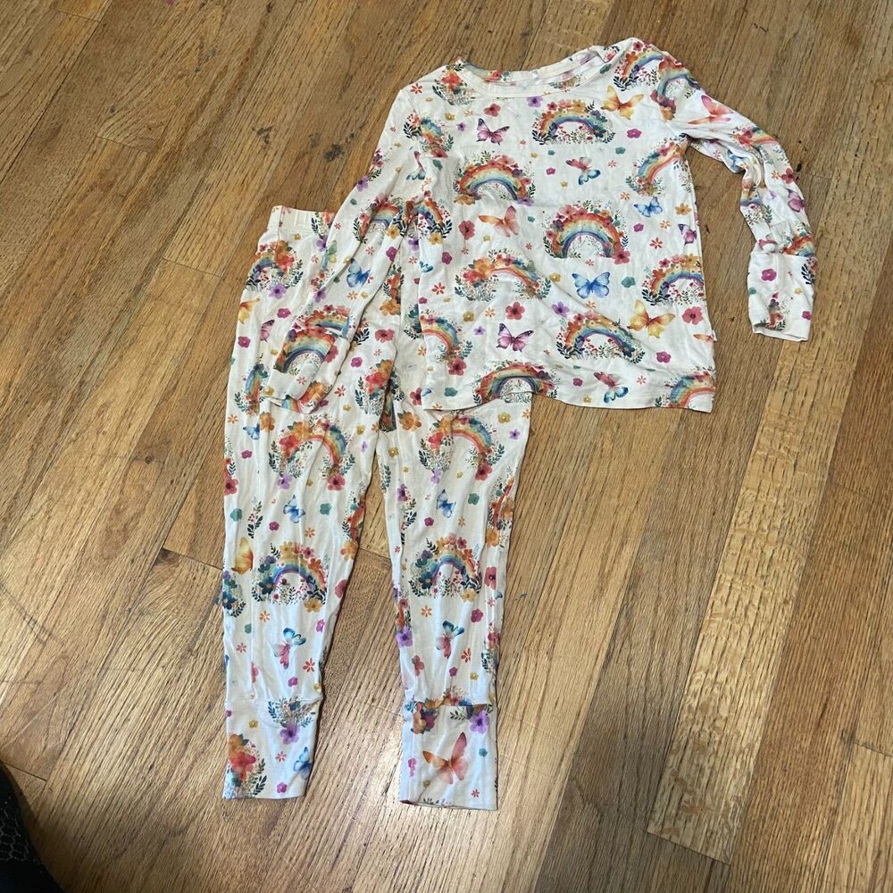 Posh Peanut Bamboo Viscose Pajama Set Rainbows and Butterflies 3T/4T